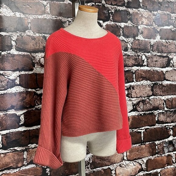 Slate & Willow Sweater Boxy Colorblock Red Knit Size Medium M - Picture 7 of 13